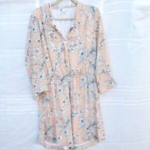Peach and White Floral Print Women's Dress